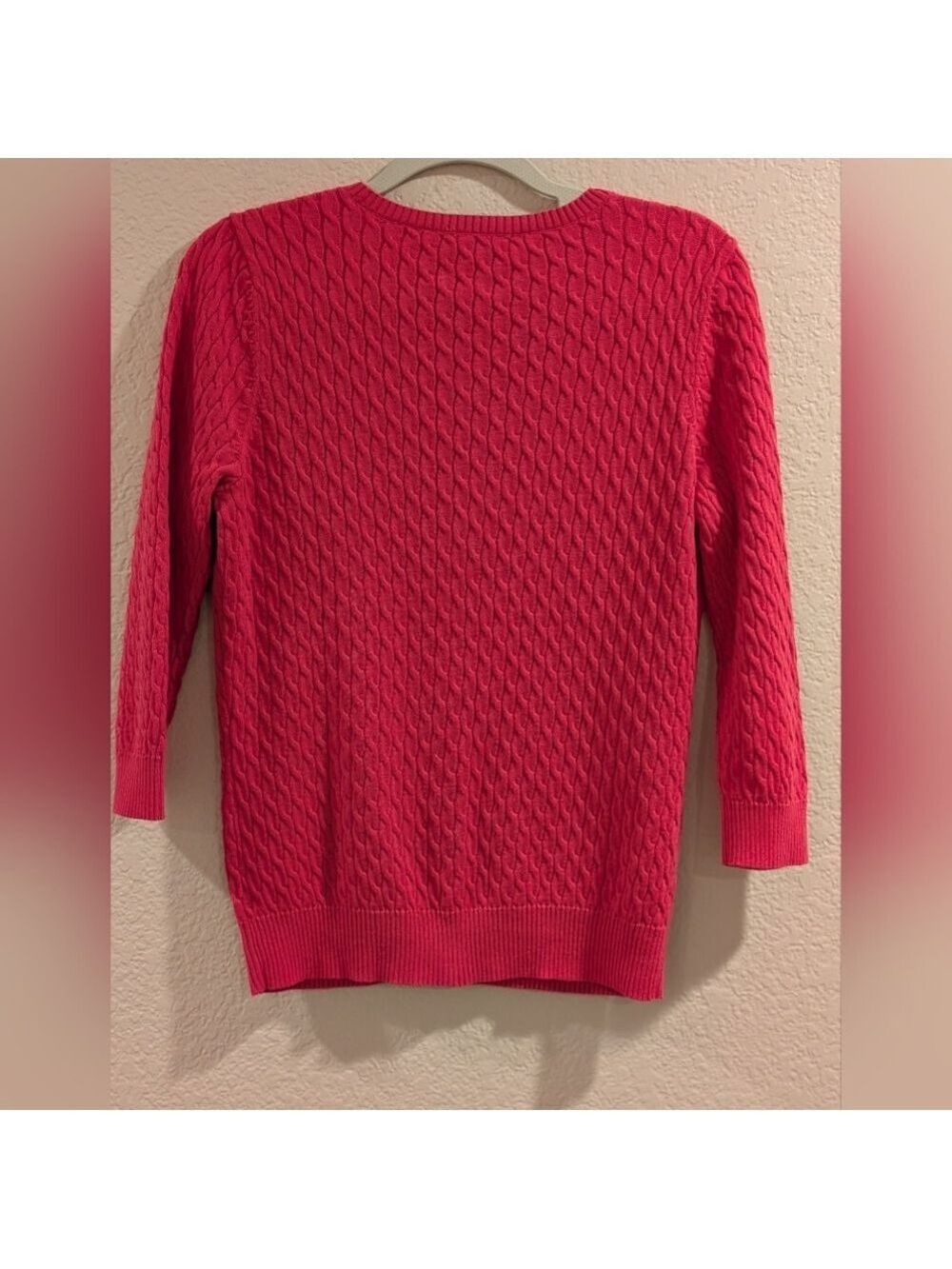 Kate Hill Pink Cable Knit Cardigan Raspberry Color Petite Medium - Picture 3 of 7